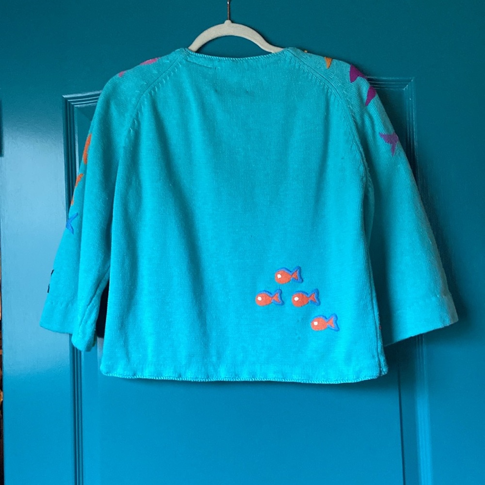 VINTAGE MICHAEL SIMON CROPPED FISH SWEATER SIZE P/M RARE FIND - Picture 2 of 9